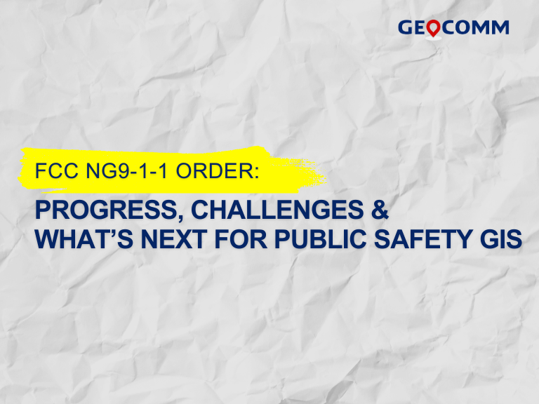 Illustration representing the FCC NG911 Order with digital map overlays, emergency responder icons, and GIS data layers for public safety agencies.
