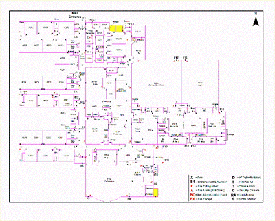 Non-searchable static floor plan showing manual room identification process compared to searchable indoor maps